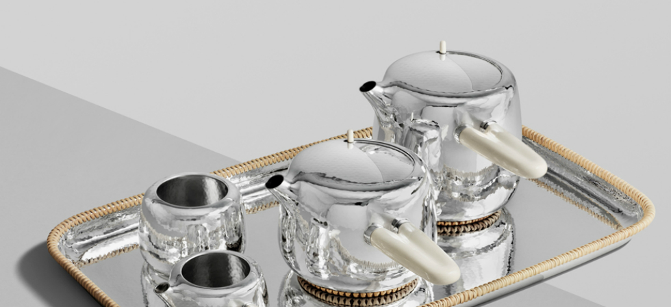 Marc Newson Designs Silver Tea Set Made With Mammoth-Ivory Handles Marc Newson tea set Georg Jensen dezeen sq